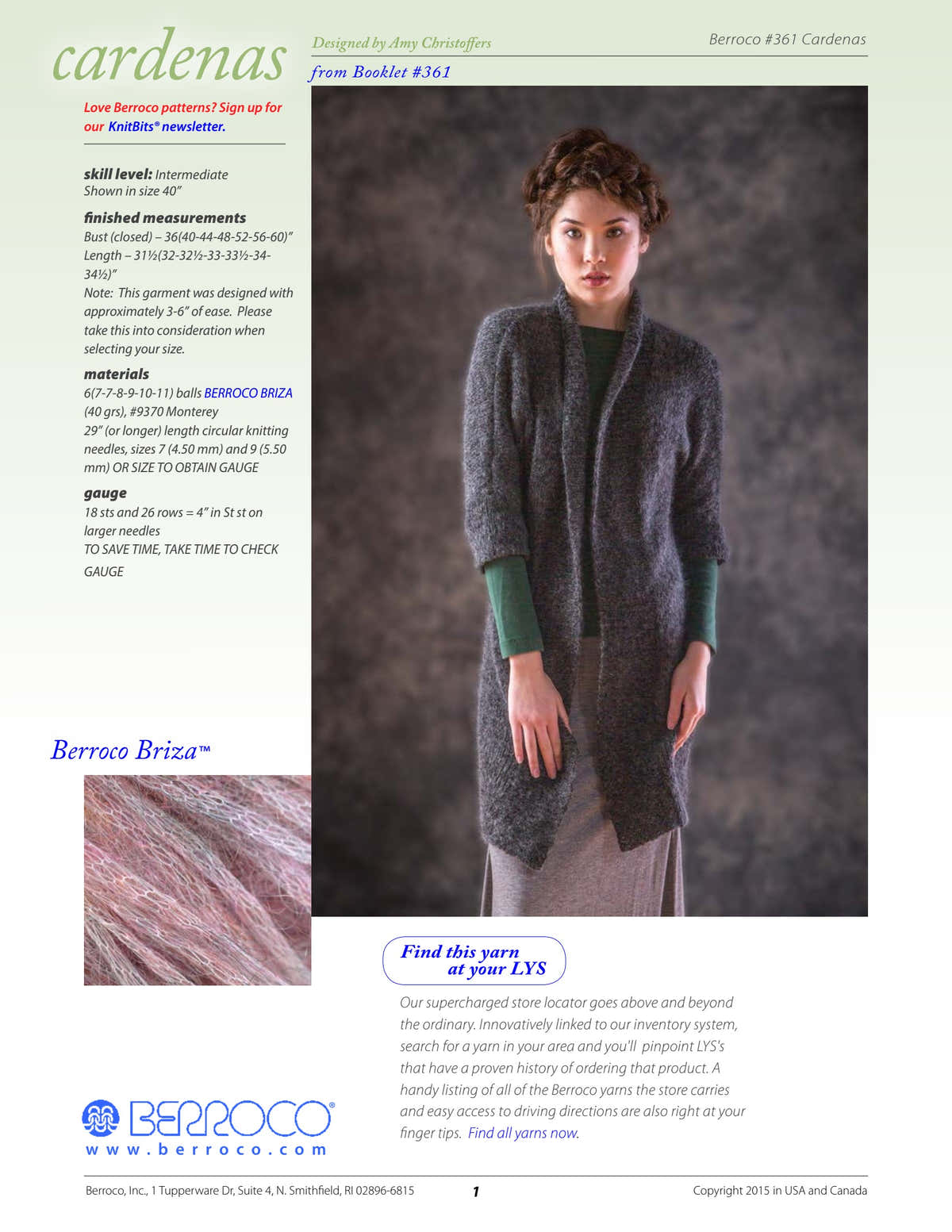 Berroco Cardenas Cardigan Knitting Pattern