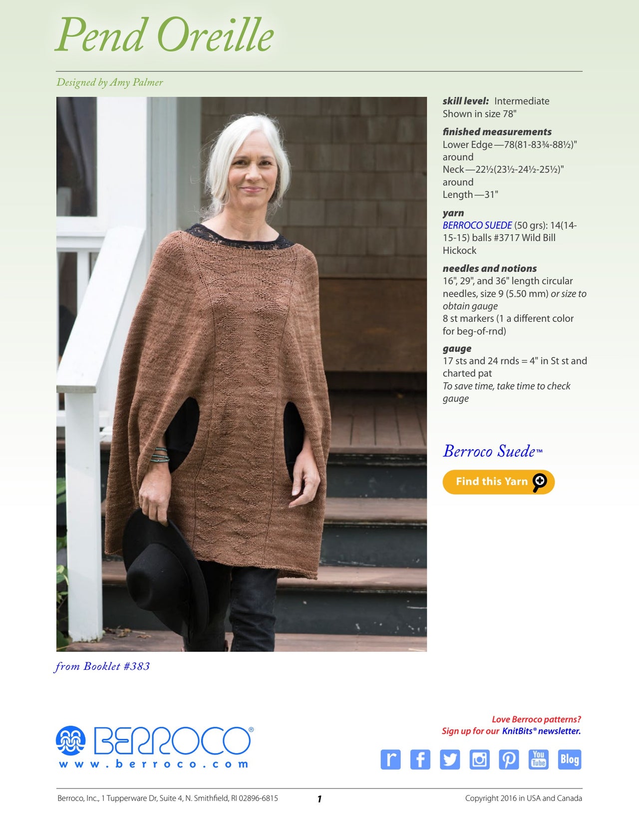 Berroco Pend Oreille Cape Knitting Pattern