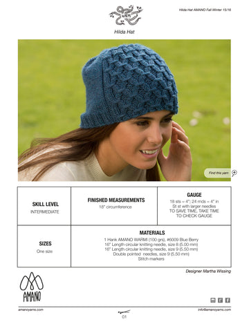 AMANO Hilda Hat Knitting Pattern