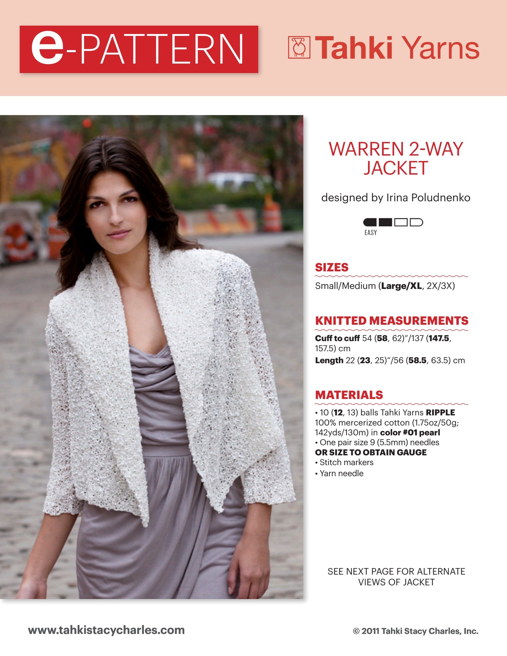 Tahki Yarns Warren -Way Jacket Knitting Pattern