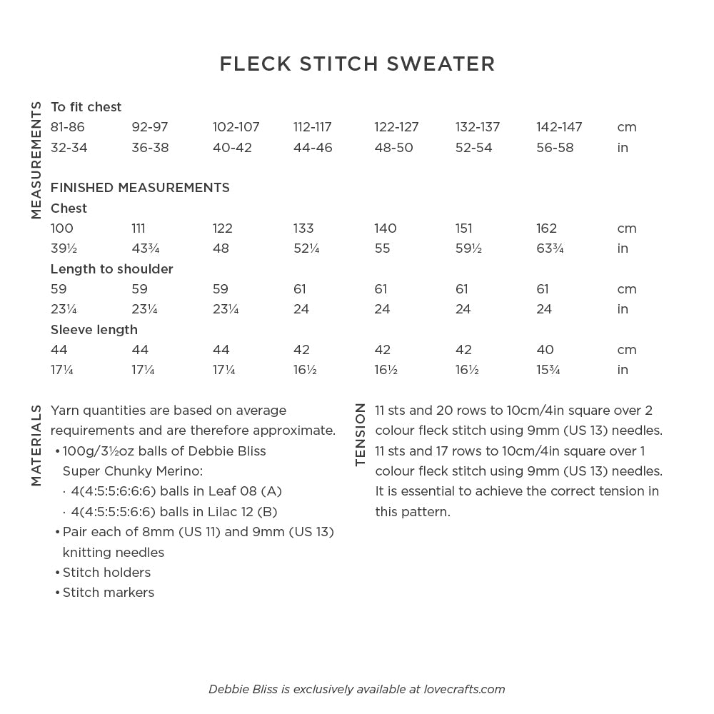 Debbie Bliss Fleck Stitch Sweater Knitting Pattern