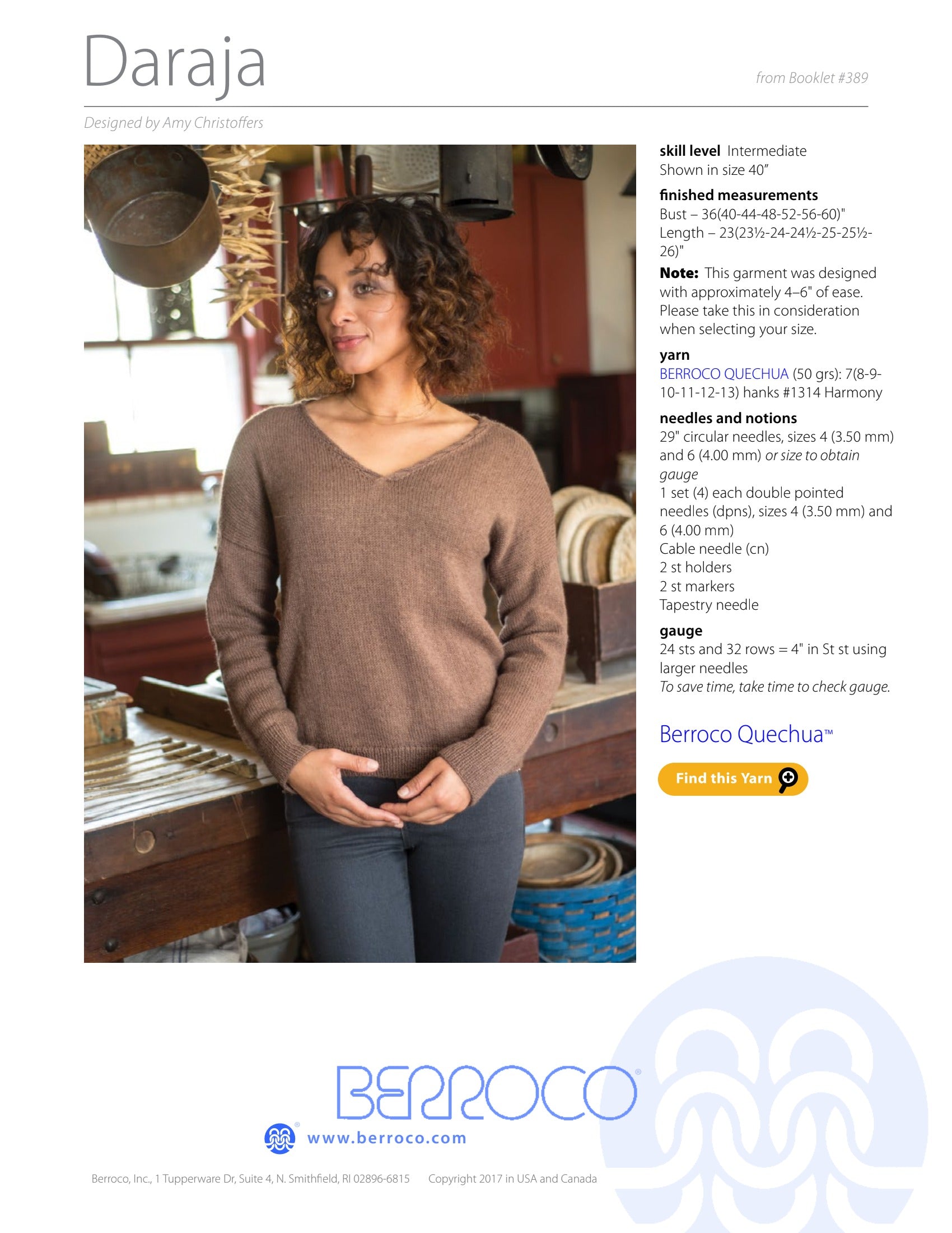Berroco Daraja Jumper Knitting Pattern