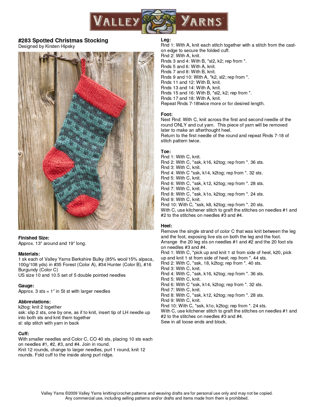 Valley Yarns Spotted Christmas Stocking Knitting Pattern