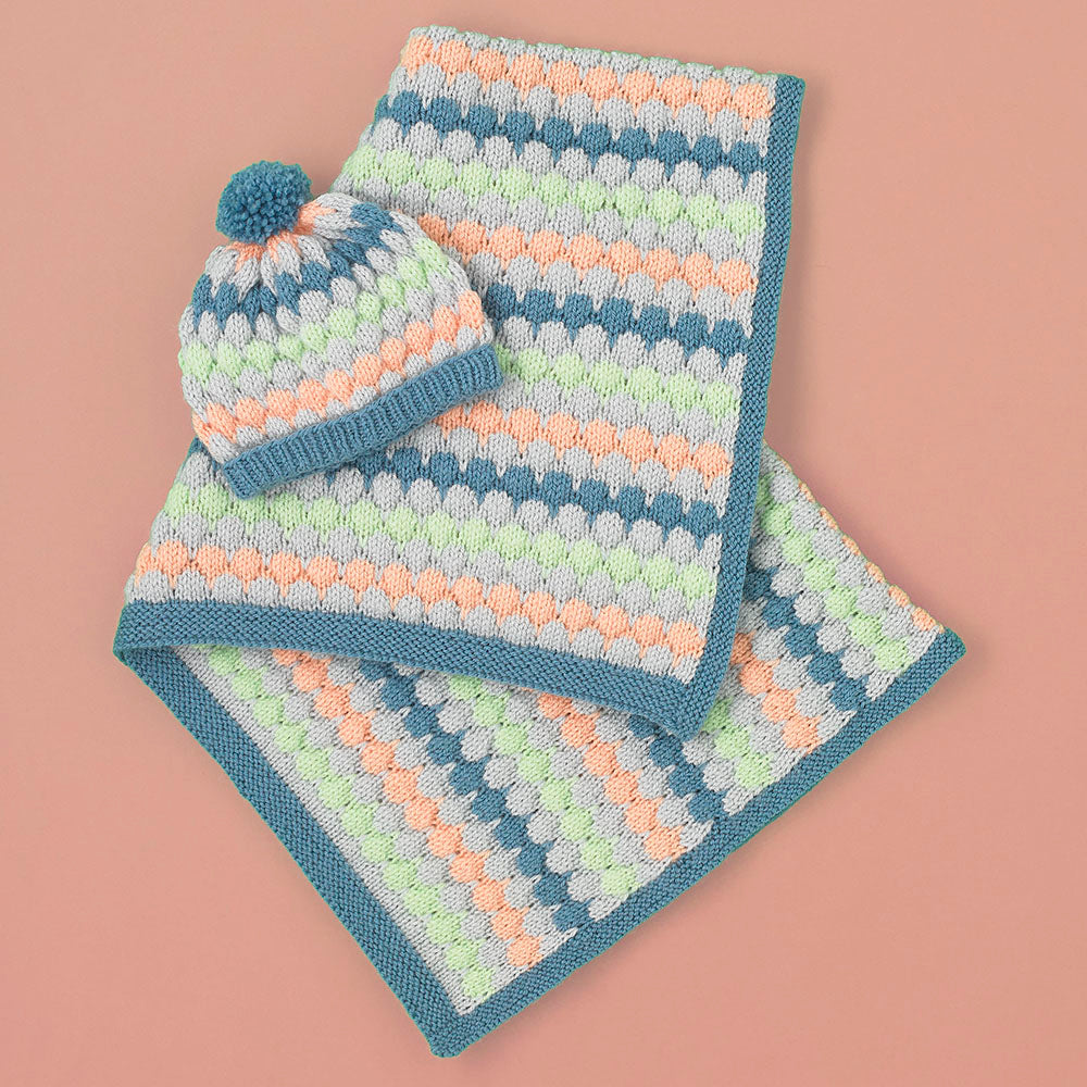 Paintbox Yarns Bobo Bubble Stitch Blanket & Beanie Knitting Pattern