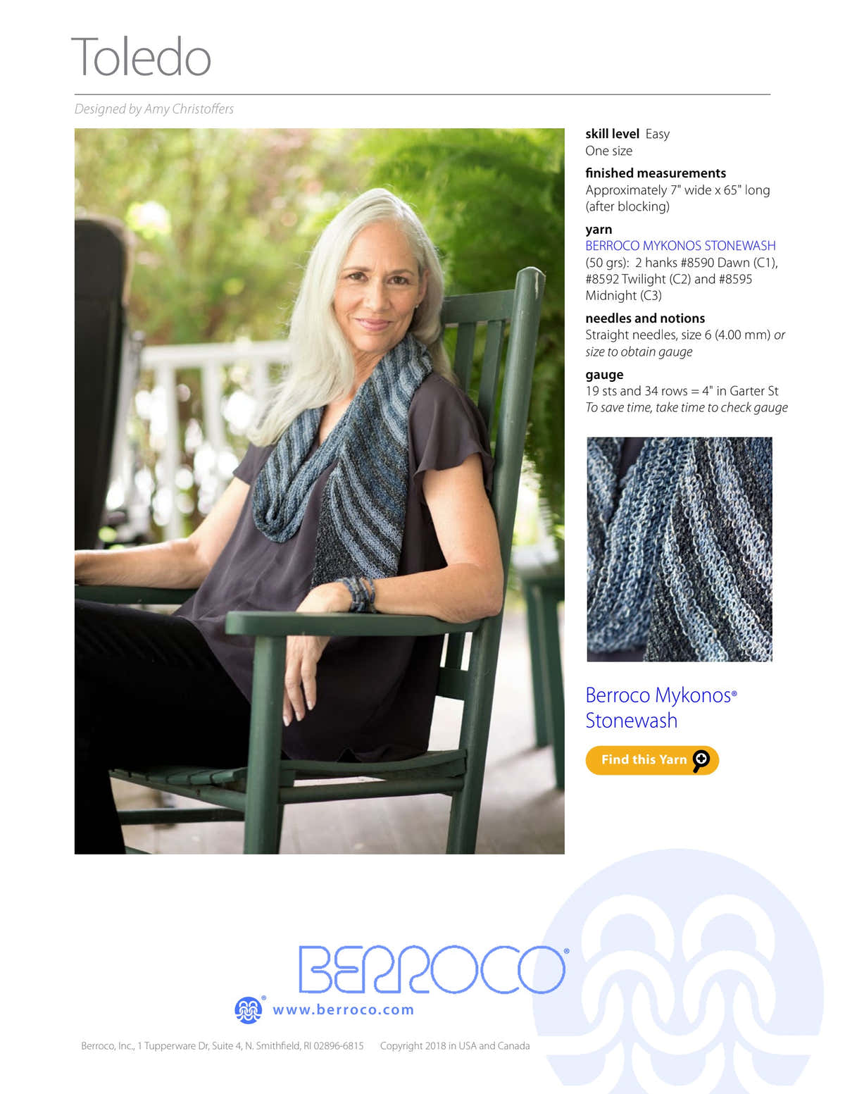 Berroco Toledo Scarf Knitting Pattern