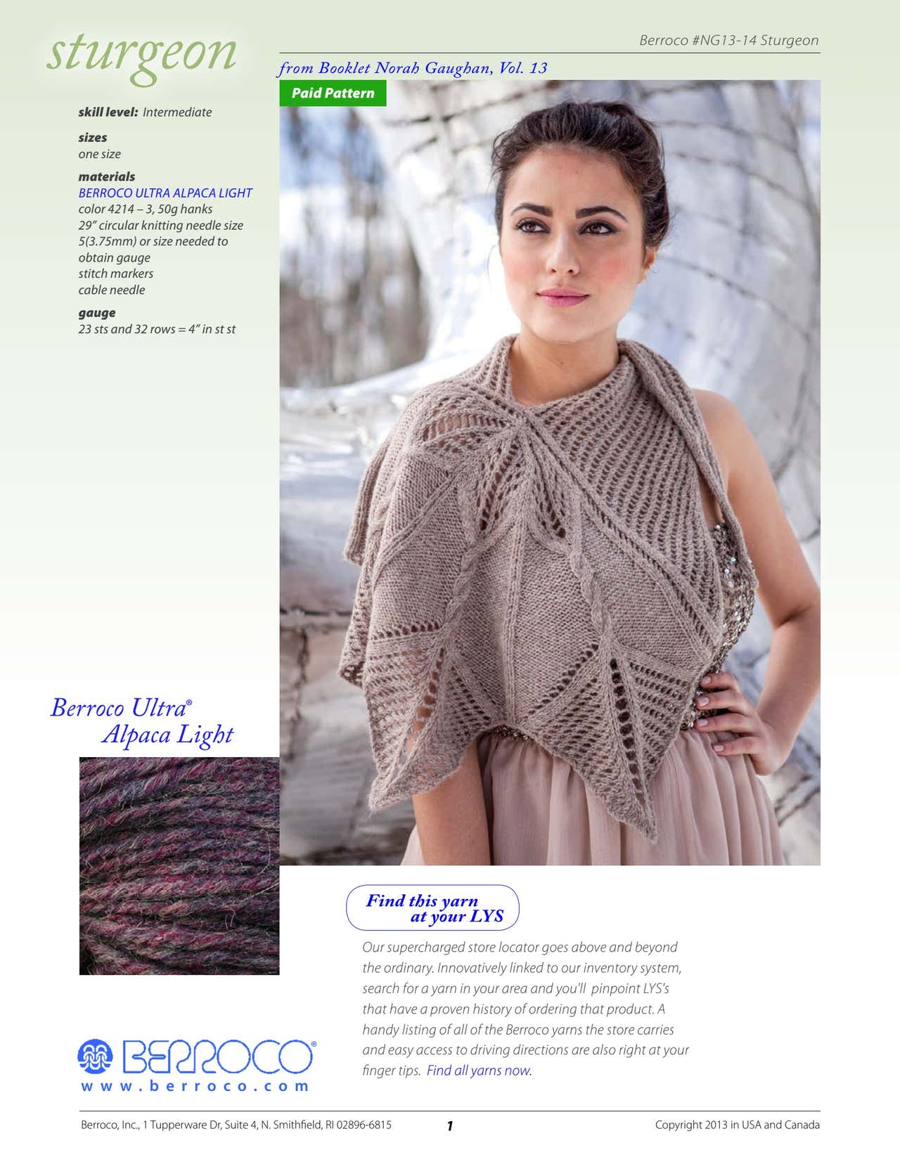 Berroco Sturgeon Wrap Knitting Pattern