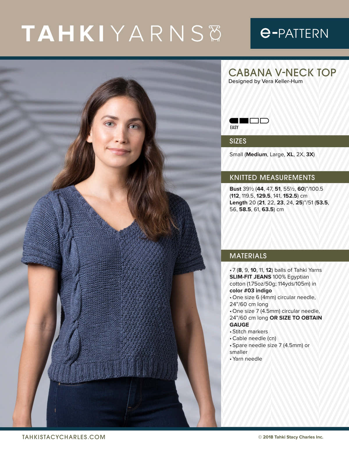 Tahki Yarns Cabana V-Neck Top Knitting Pattern