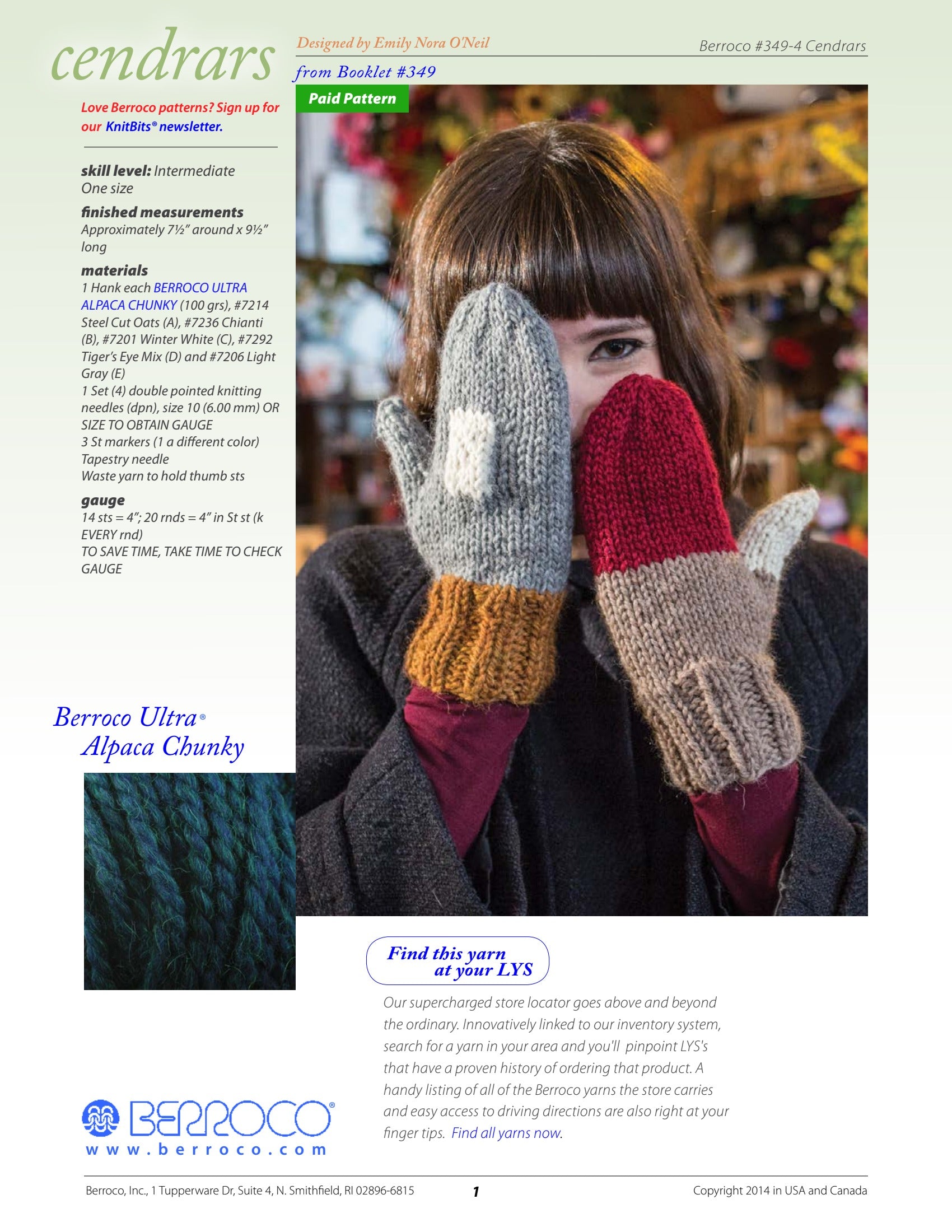 Berroco Cendrars Mittens Knitting Pattern