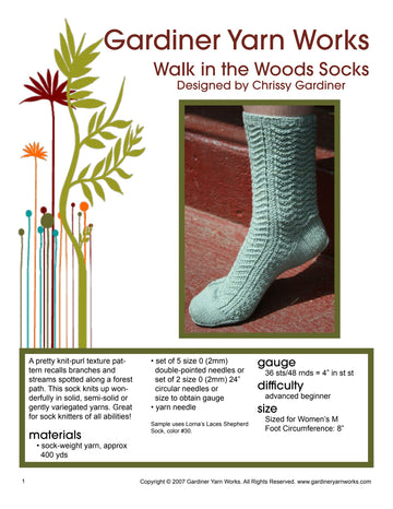 Gardiner Yarn Works Walk Socks Knitting Pattern