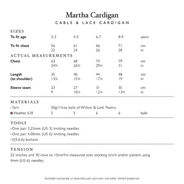 Willow & Lark Martha Cardigan Knitting Pattern