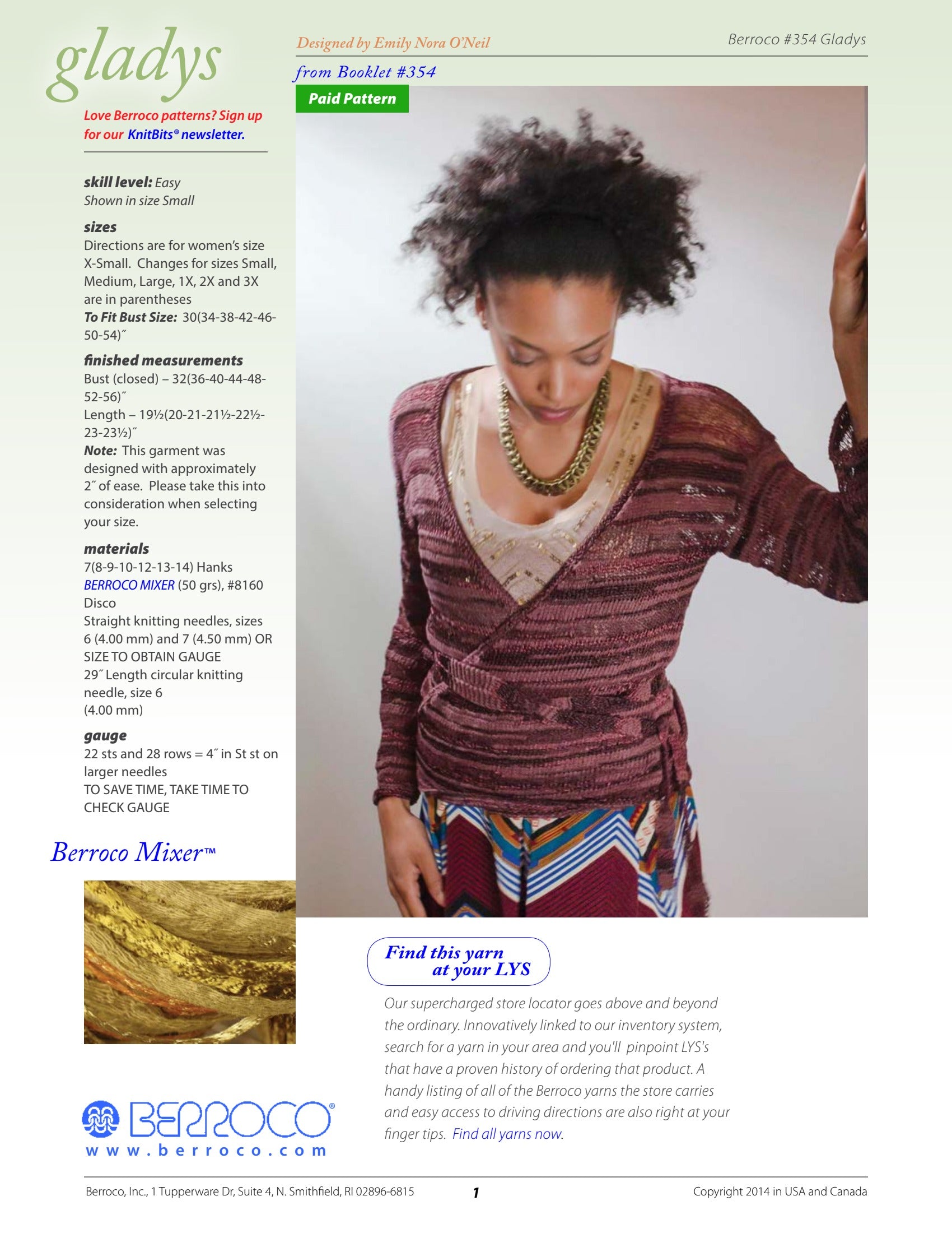 Berroco Gladys Cardigan Knitting Pattern