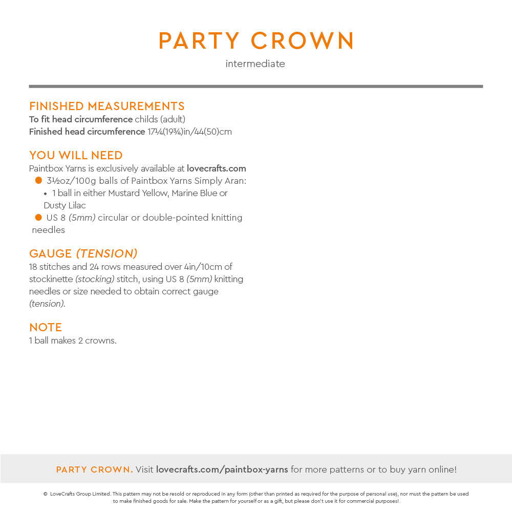 Paintbox Yarns Party Crown Knitting Pattern