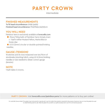 Paintbox Yarns Party Crown Knitting Pattern