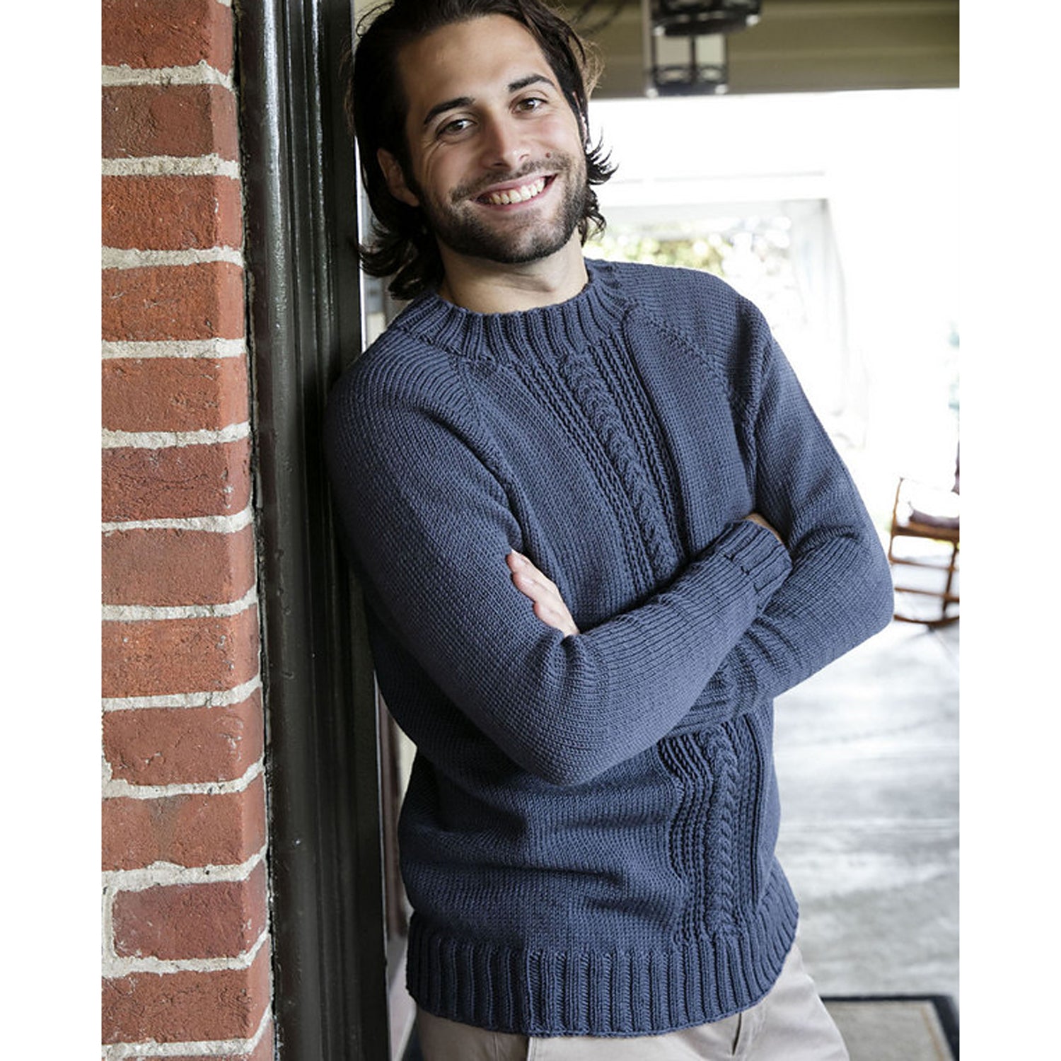 Plymouth Yarn Men's Top Down Raglan Pullover in Worsted Merino Superwash