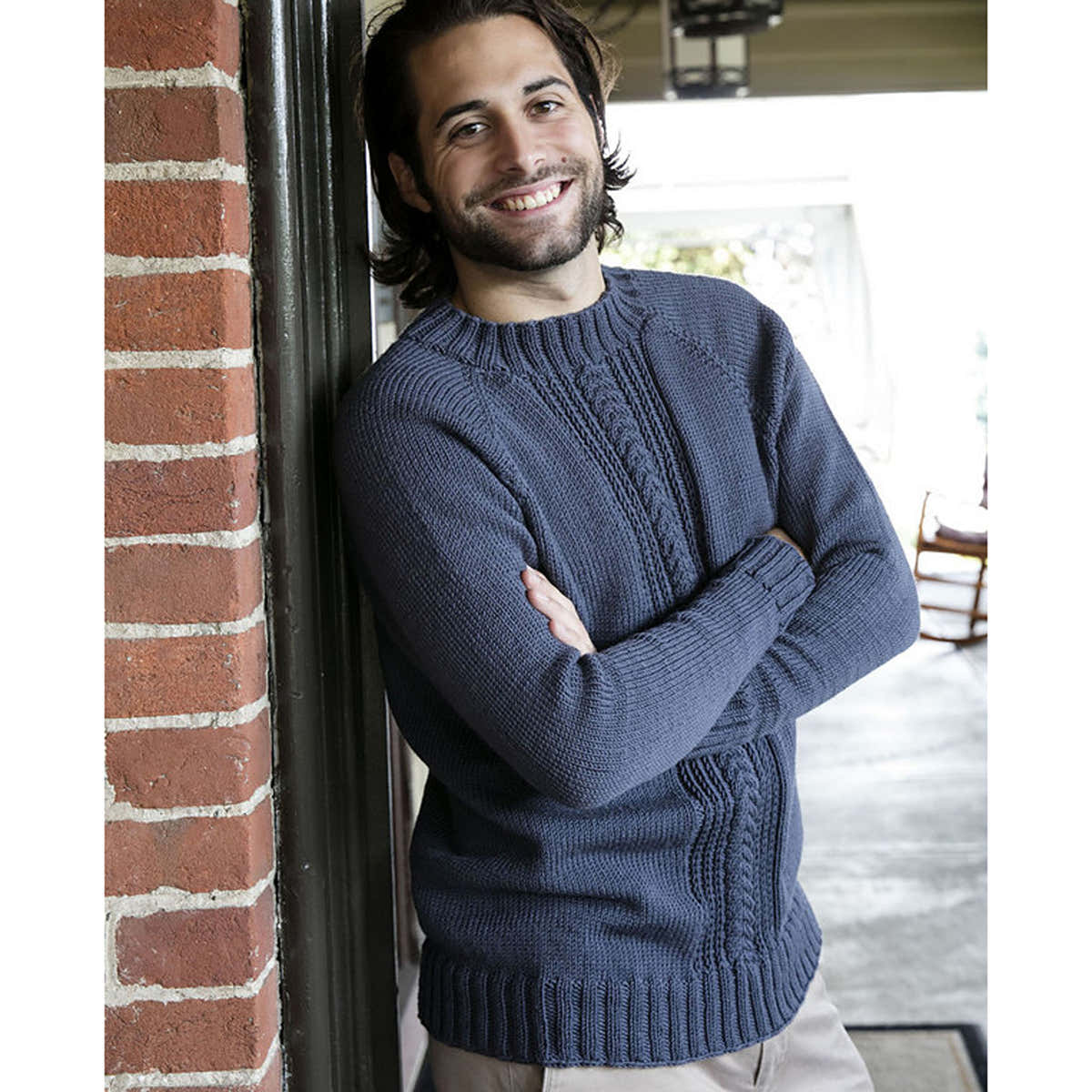 Plymouth Yarn Men's Top Down Raglan Pullover in Worsted Merino Superwash