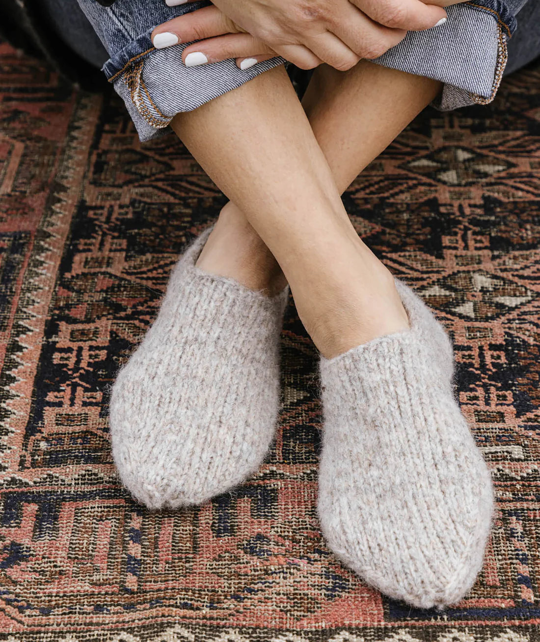 Churchmouse Studio Cozy Slipper Socks in Rowan Brushed Fleece/Kelbourne Lucky Tweed