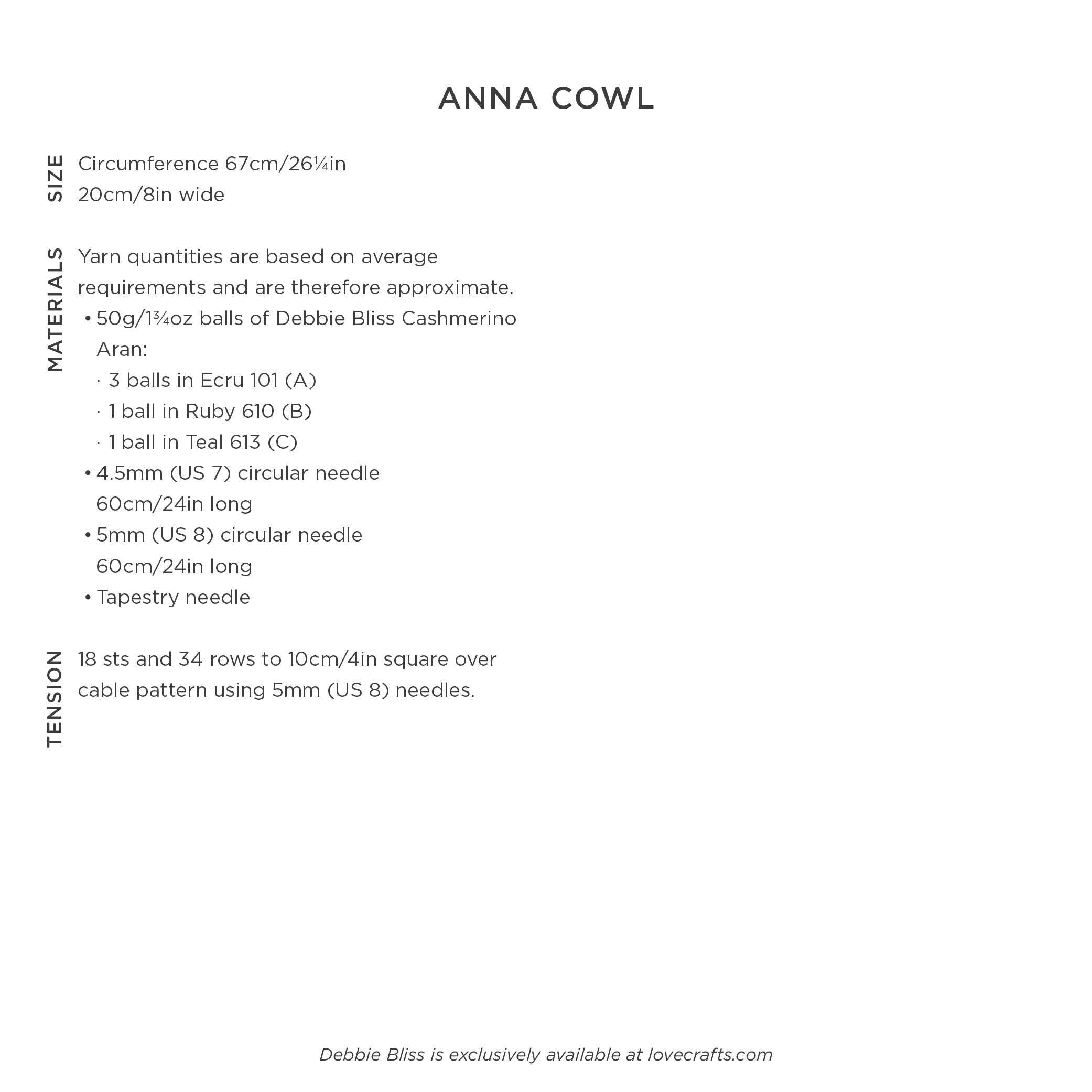 Debbie Bliss Anna Cowl Knitting Pattern