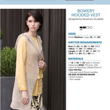 Stacy Charles Fine Yarns Bowery Hooded Vest Knitting Pattern
