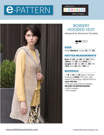 Stacy Charles Fine Yarns Bowery Hooded Vest Knitting Pattern