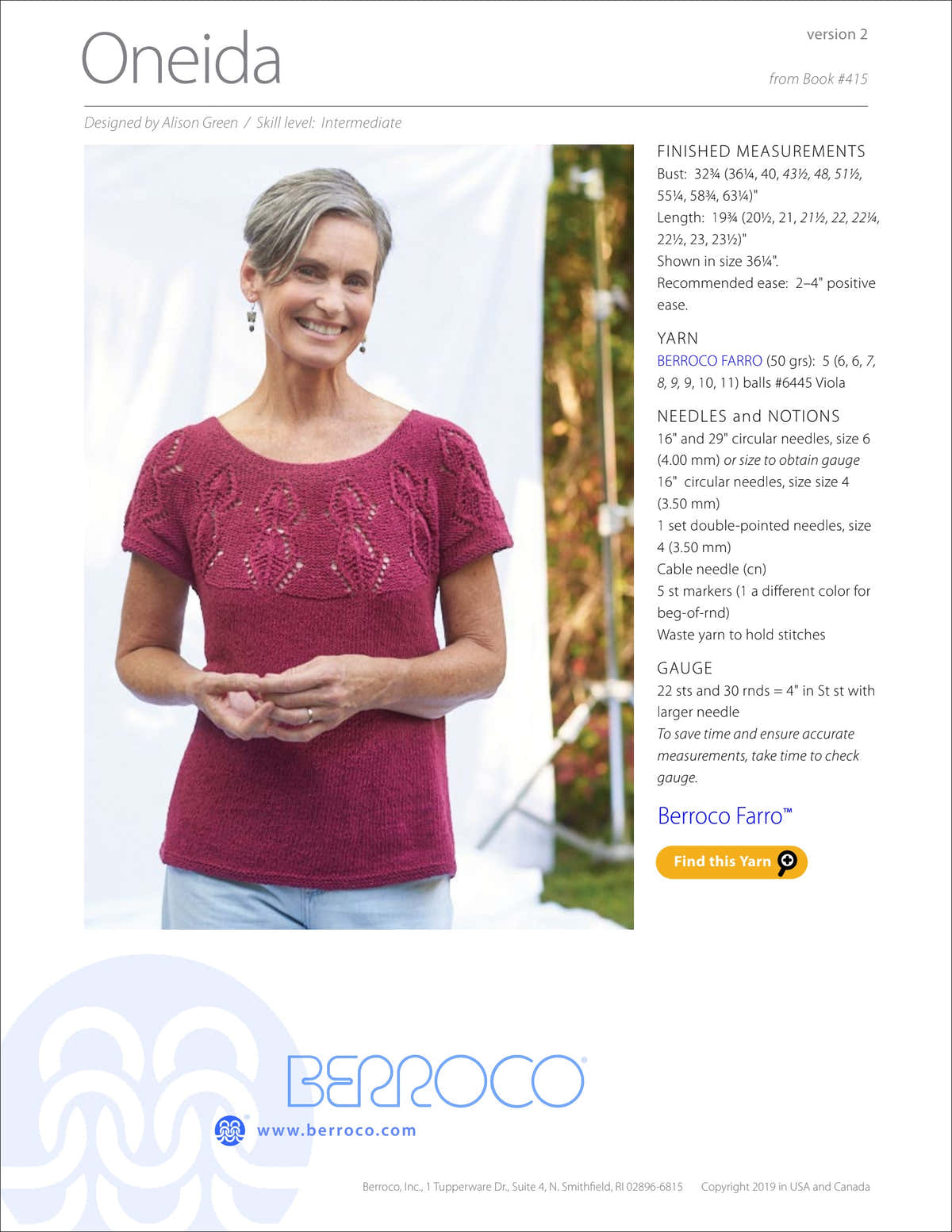Berroco Oneida Jumper Knitting Pattern