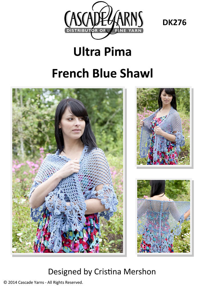 French Blue Shawl in Cascade Ultra Pima - DK276 - Free PDF