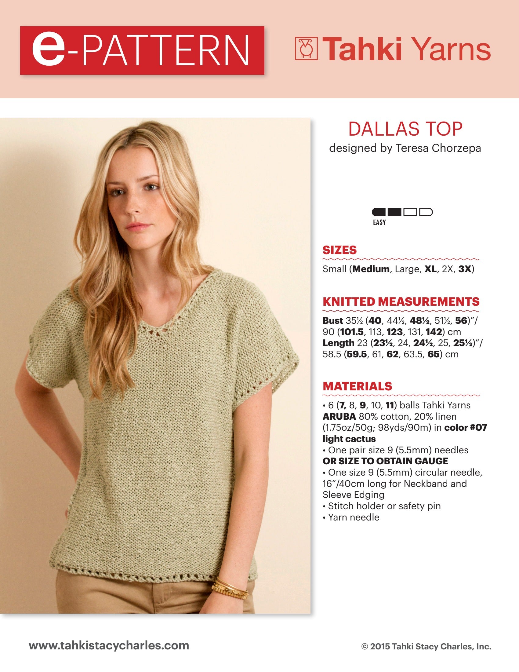 Tahki Yarns Dallas Top Knitting Pattern