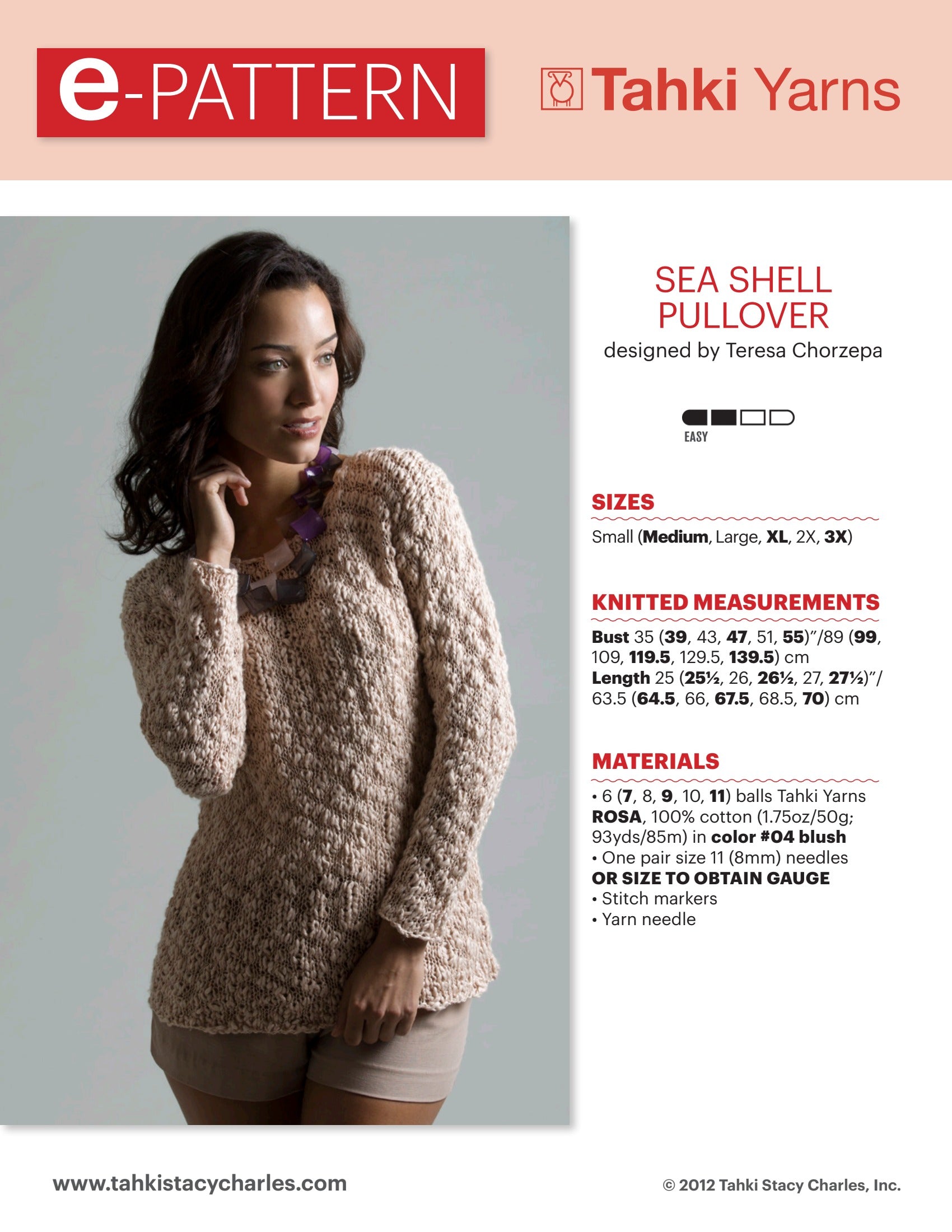 Tahki Yarns Sea Shell Pullover Knitting Pattern