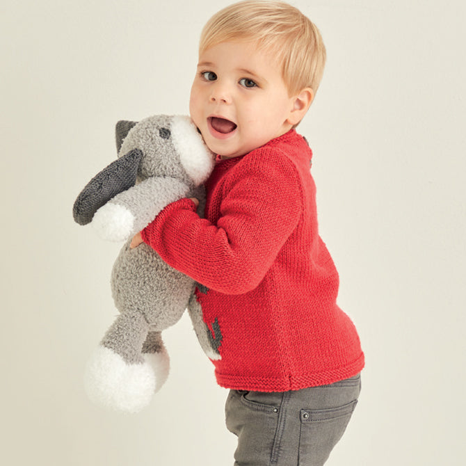 Sirdar Baby Sweater with Dog Motif Jumper Knitting Pattern