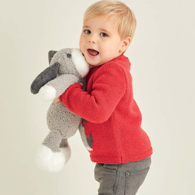 Sirdar Baby Sweater with Dog Motif Jumper Knitting Pattern