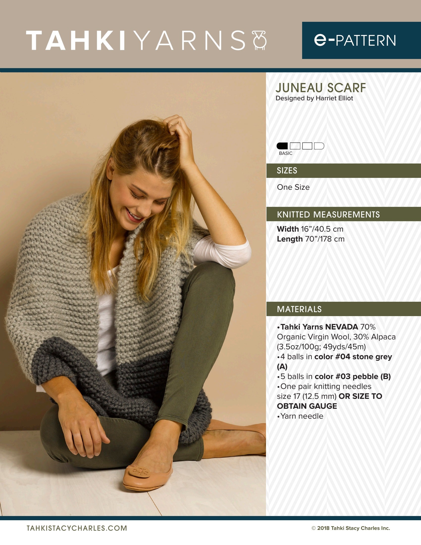 Tahki Yarns Juneau Scarf Knitting Pattern