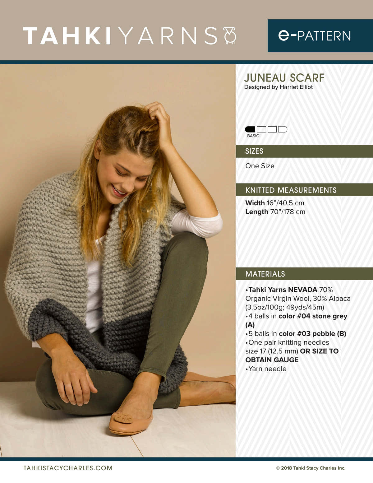 Tahki Yarns Juneau Scarf Knitting Pattern