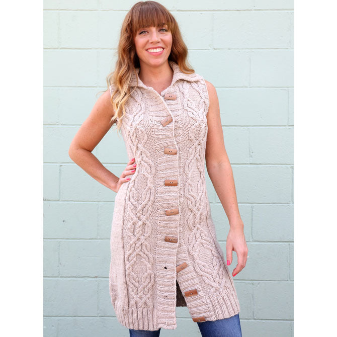 Plymouth Yarn Women's Long Cabled Vest Knitting Pattern