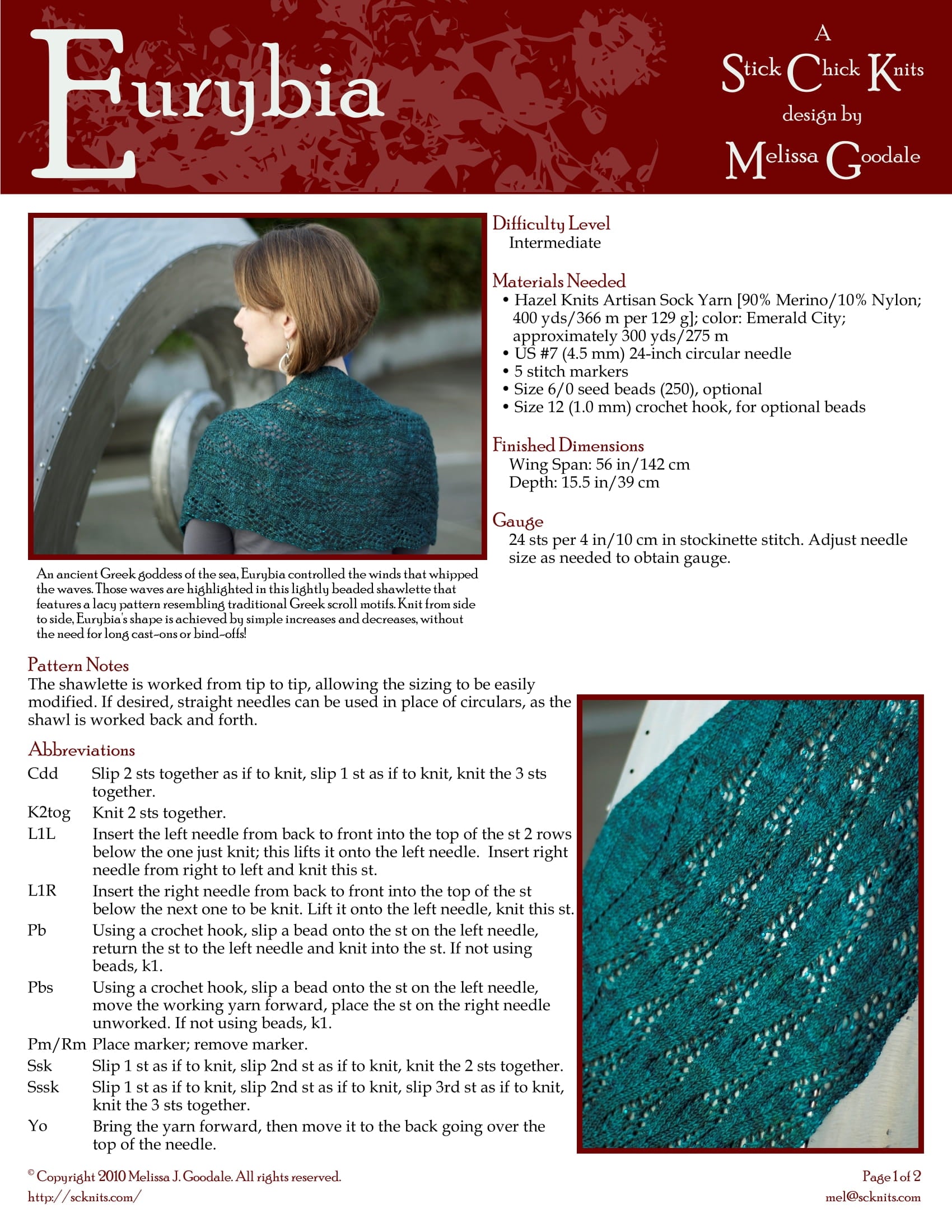 Stick Chick Knits Eurybia Wrap Knitting Pattern