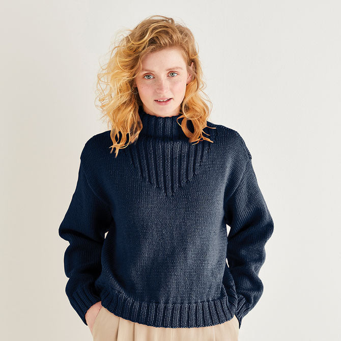 Sirdar Funnel Neck Rib Detail Sweater in Country Classic Worsted