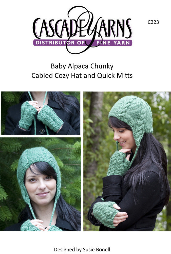 Cabled Cozy Hat & Quick Mitts in Cascade Baby Alpaca Chunky - C223 - Free PDF
