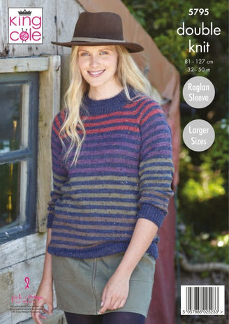 Ladies Round and High Neck Sweaters in King Cole Homespun DK - P5795 - Leaflet