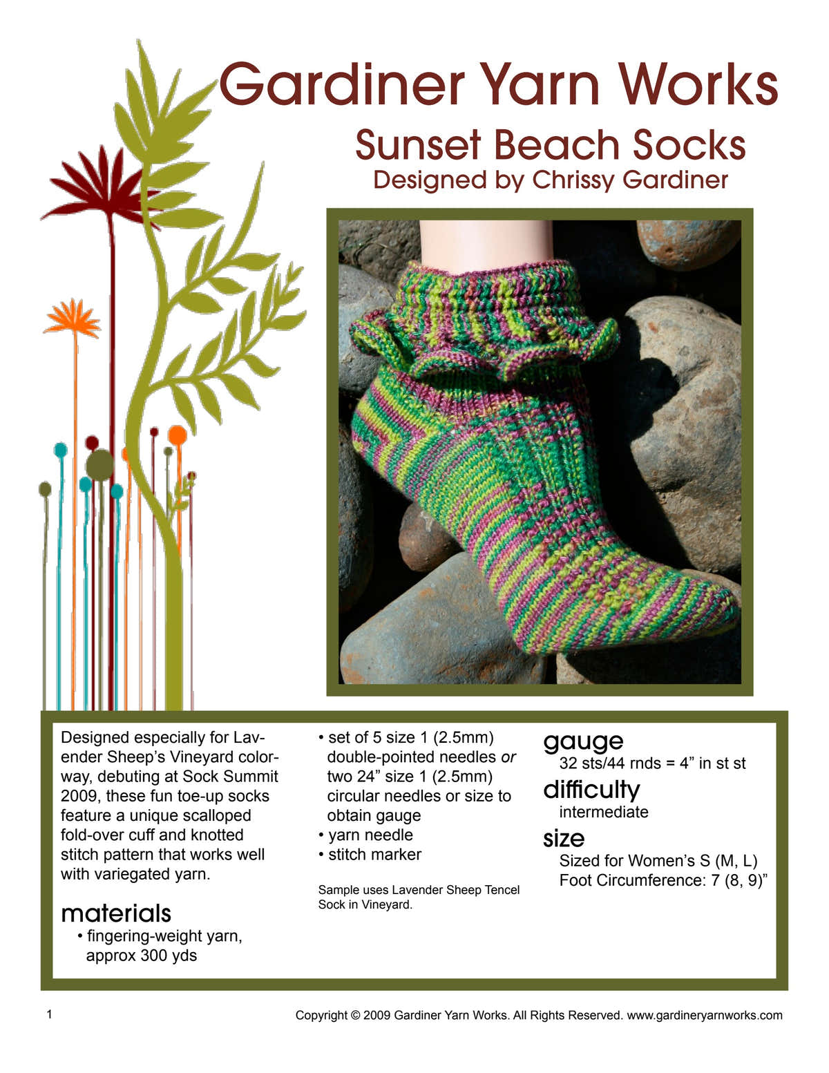 Gardiner Yarn Works Sunset Beach Socks Knitting Pattern