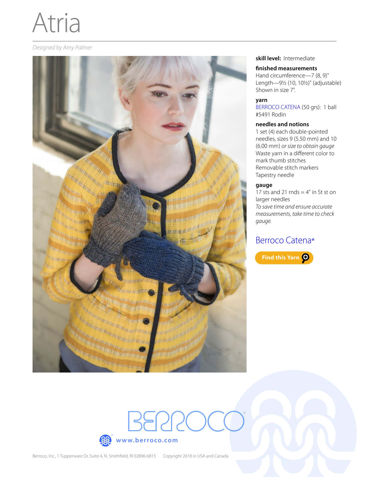 Berroco Atria Mittens Knitting Pattern