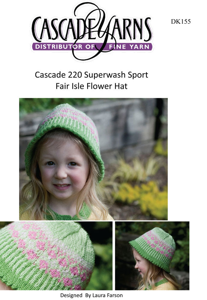 Fair Isle Flower Hat in Cascade 220 Superwash Sport - DK155 - Free PDF