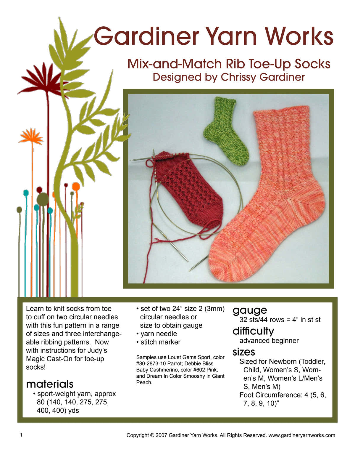 Gardiner Yarn Works Mix-and-Match Rib Toe-Up Socks Knitting