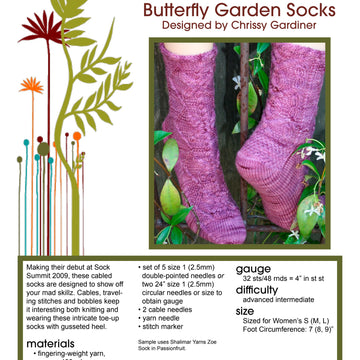 Gardiner Yarn Works Butterfly Garden Socks Knitting Pattern