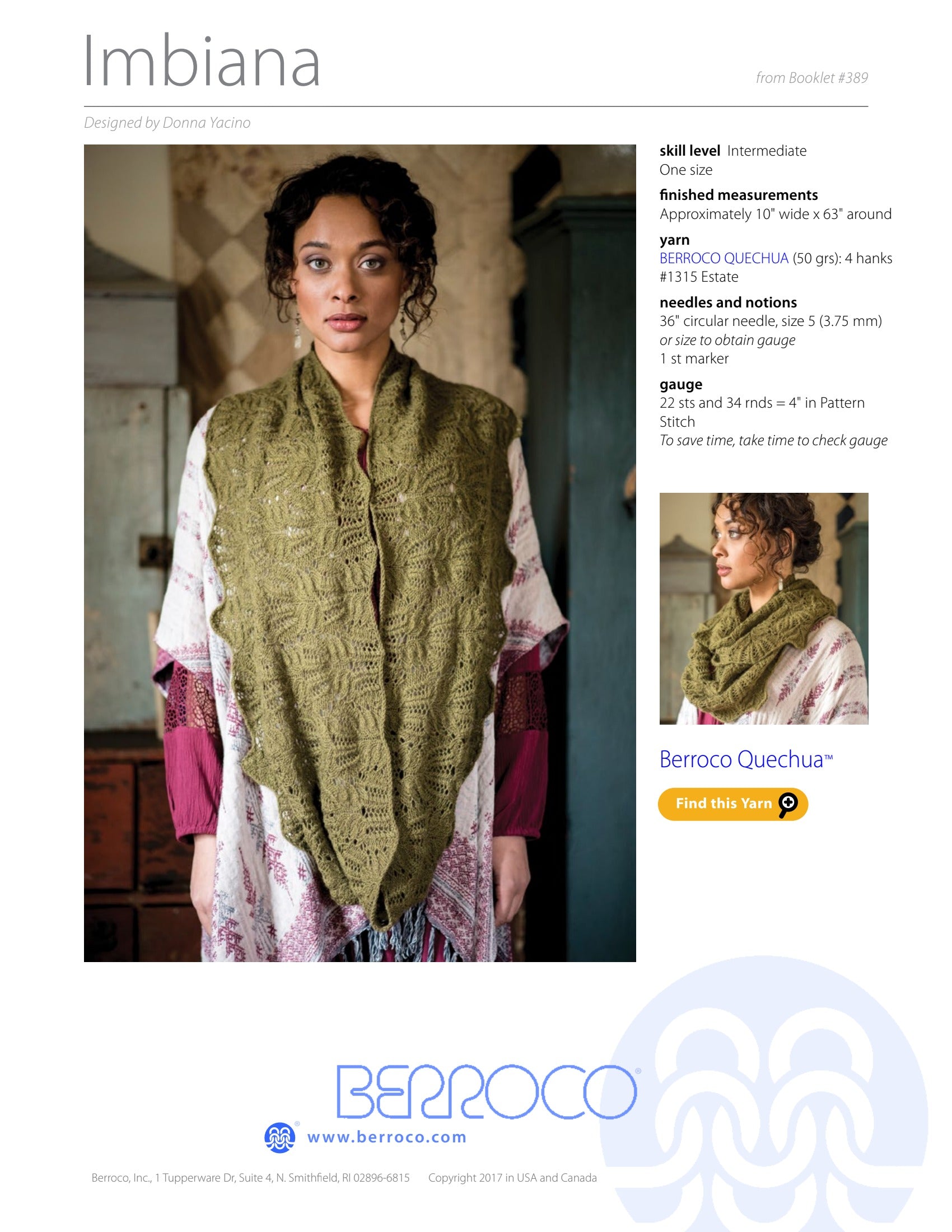 Berroco Imbiana Cowl Knitting Pattern