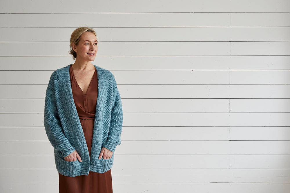 Debbie Bliss Moss Stitch Jacket with Deep Rib Bands Knitting Pattern
