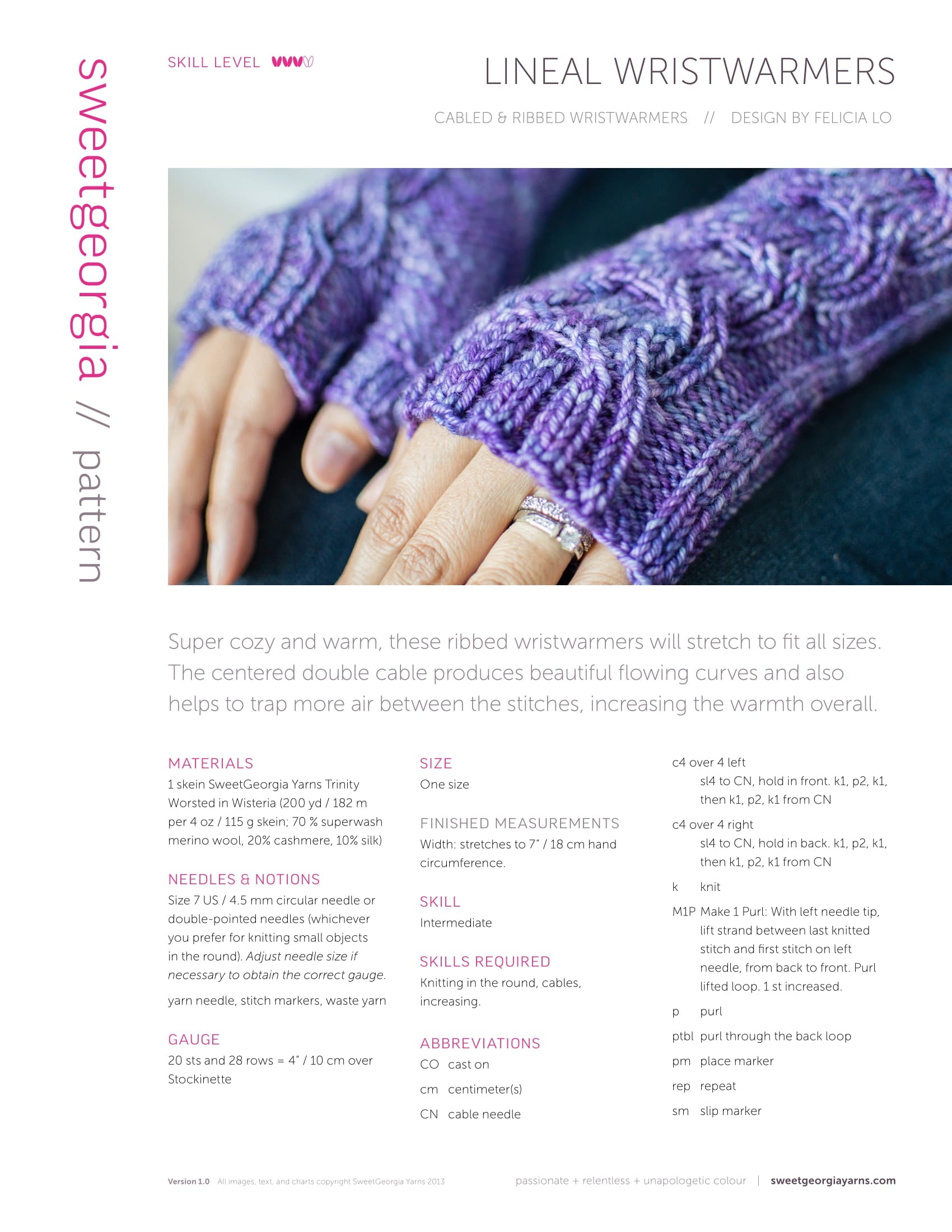 SweetGeorgia Lineal Wristwarmers Gloves Knitting Pattern