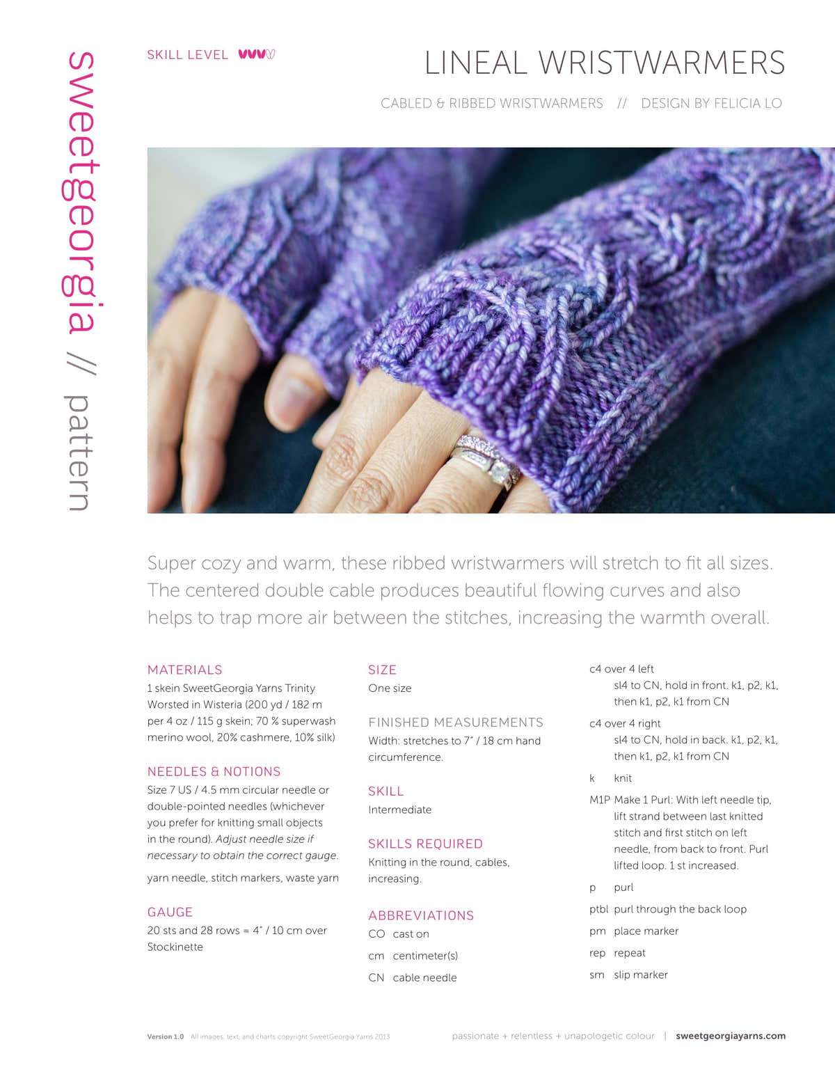 SweetGeorgia Lineal Wristwarmers Gloves Knitting Pattern