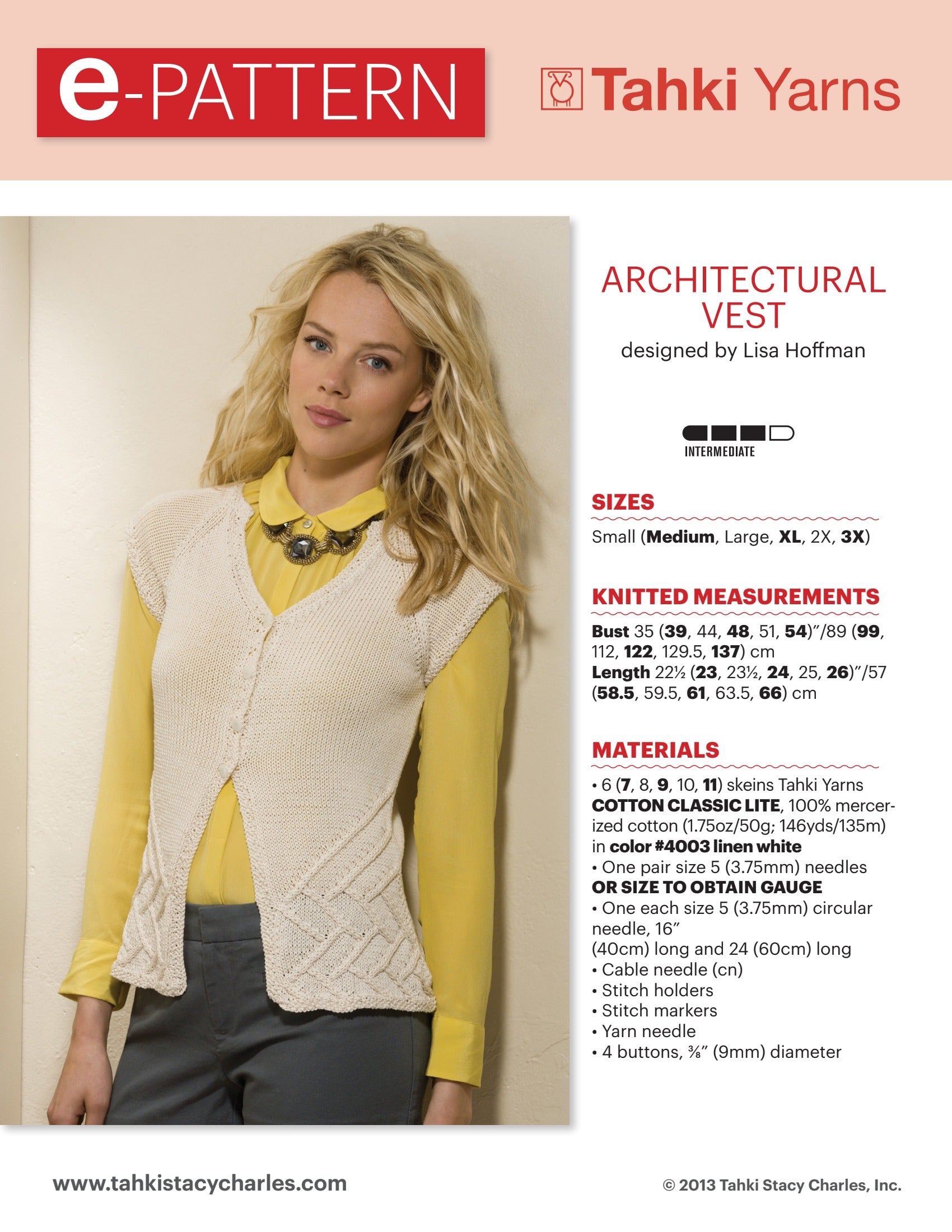 Tahki Yarns Architectural Vest Knitting Pattern