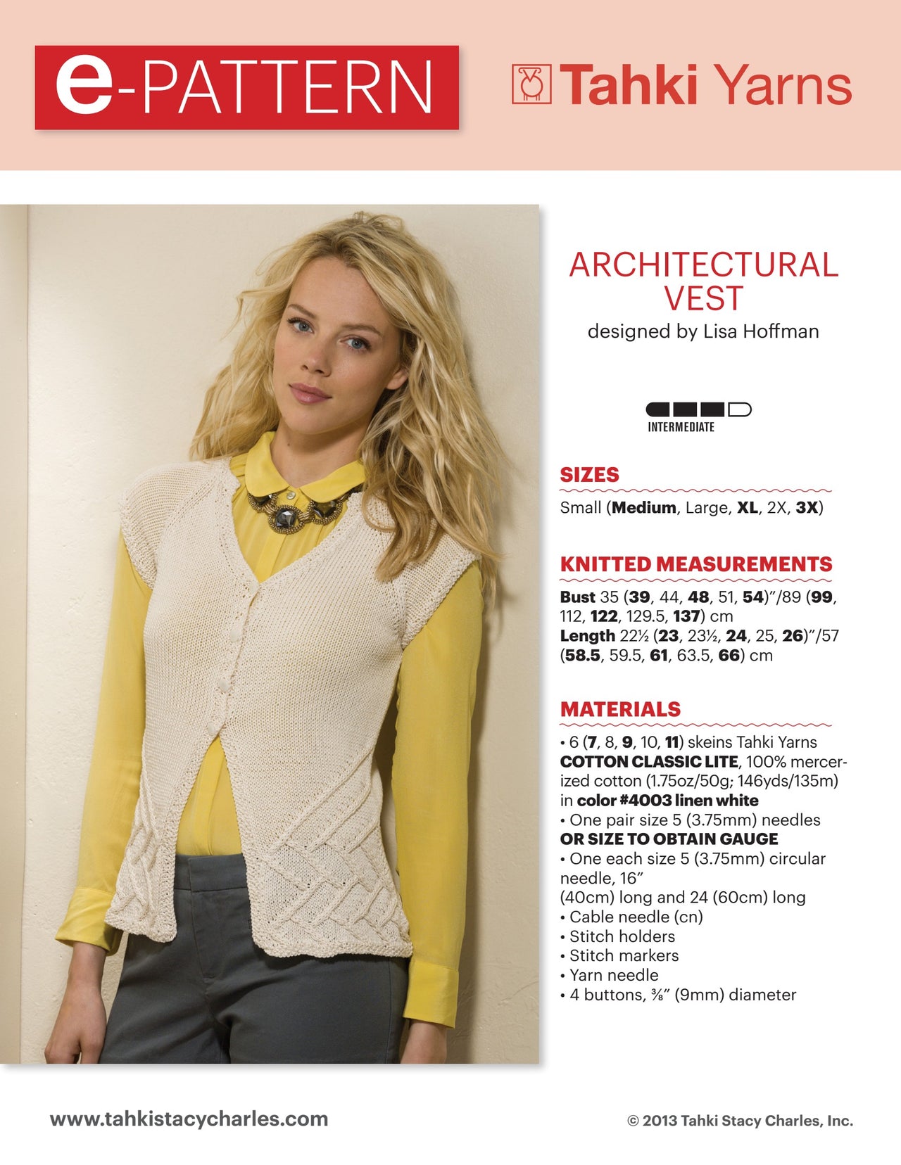 Tahki Yarns Architectural Vest Knitting Pattern