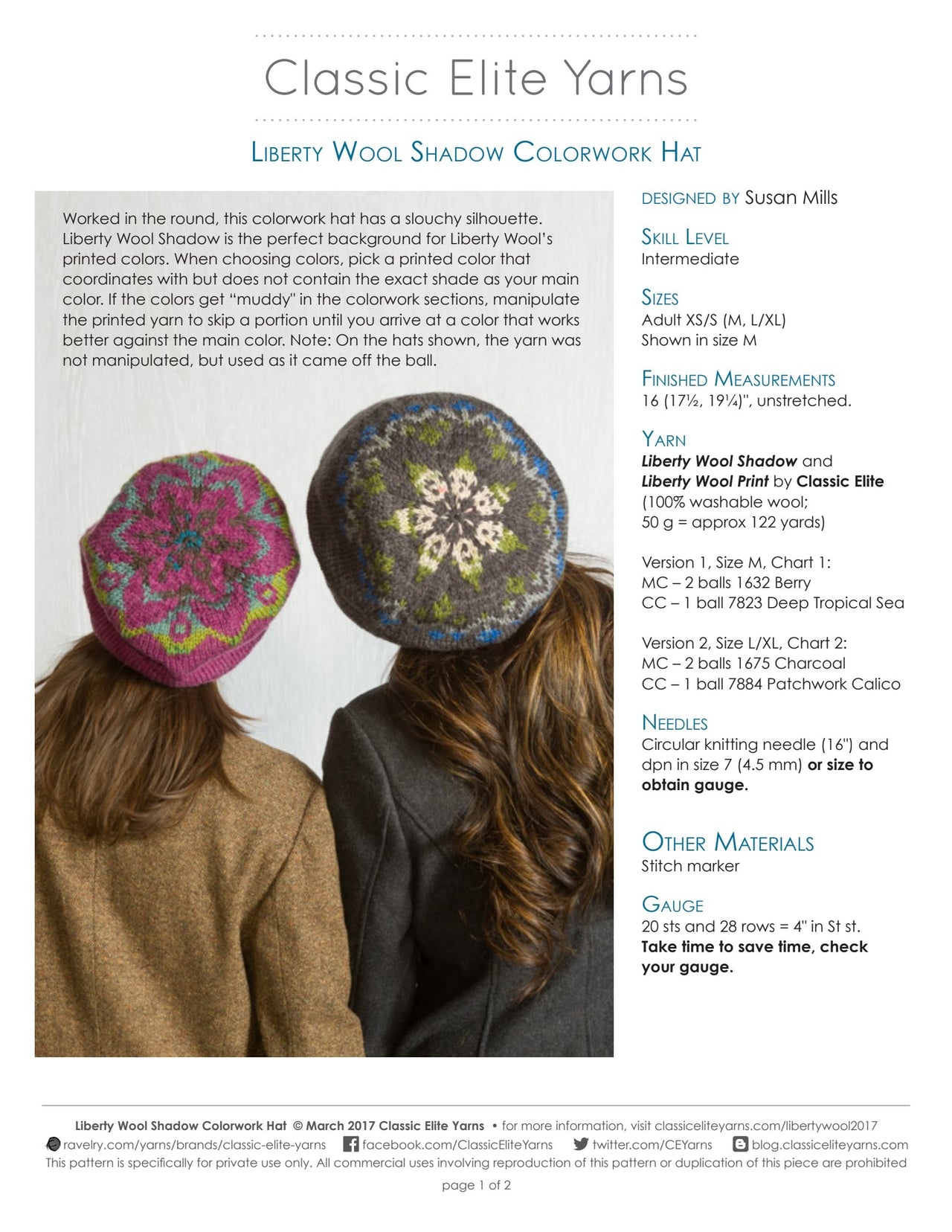 Classic Elite Yarns Liberty Wool Shadow Colorwork Hat PDF