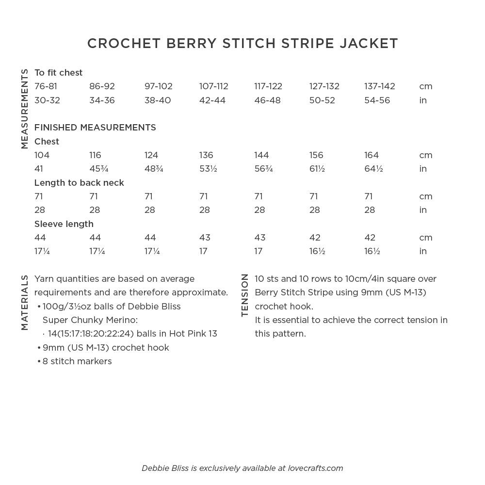 Debbie Bliss Crochet Berry Stitch Stripe Jacket Pattern