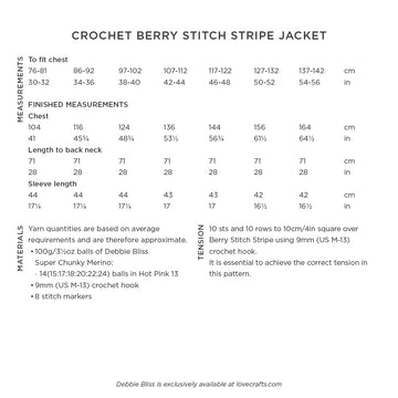 Debbie Bliss Crochet Berry Stitch Stripe Jacket Pattern